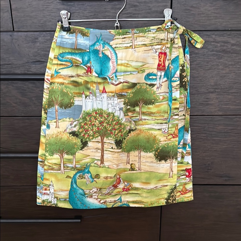 Love-Life Felice Pappas Maximalist 90s Y2K Whimsical Dragon Print Wrap Skirt